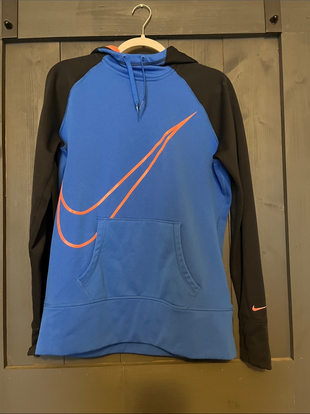 Nike Blue and Black Crewneck Sweatshirt with Orange Swoosh